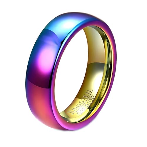 HIJONES Herren Wolfram Stahl Gebogener Glänzender Ring Versprochenes Hochzeitspaarband 6MM-Regenbogen Größe 68 (21.6) von HIJONES