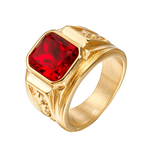 HIJONES Herrenring Mit Stein Vergoldet Edelstahl Drachen Edelstein Statement Ehering Rot Größe 70 von HIJONES