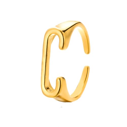 HIJONES Initialenring für Damen Verstellbar Stapelbar Alphabet Offene Ringe Einfach Schlichtes Hochzeitsband Gold C von HIJONES