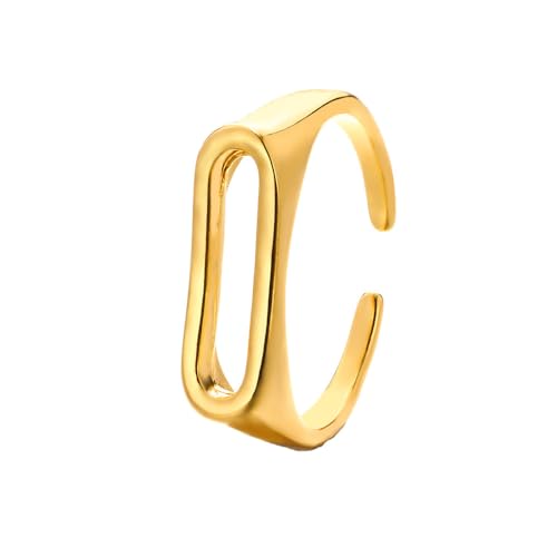 HIJONES Initialenring für Damen Verstellbar Stapelbar Alphabet Offene Ringe Einfach Schlichtes Hochzeitsband Gold O von HIJONES
