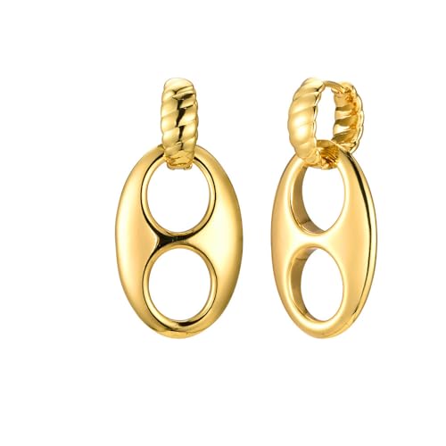 HIJONES Kaffeebohne Edelstahl Huggie Hoop Ohrring für Frauen Minimalistisch Gedrehter Piercing Ohrschmuck Gold von HIJONES