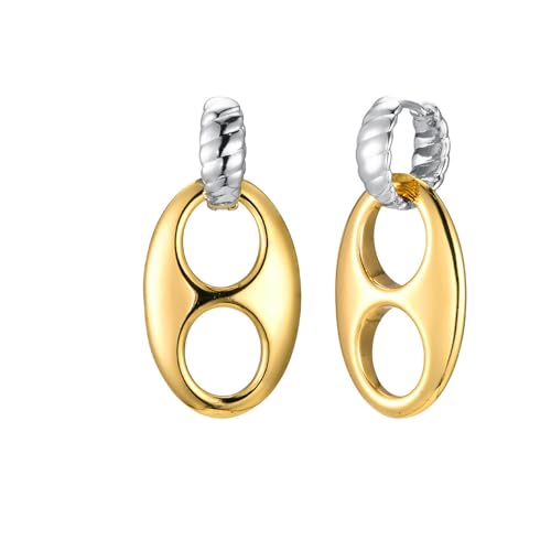 HIJONES Kaffeebohne Edelstahl Huggie Hoop Ohrring für Frauen Minimalistisch Gedrehter Piercing Ohrschmuck Silber Gold von HIJONES