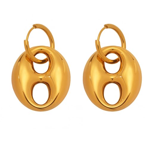 HIJONES Kaffeebohne Huggie Hoop Ohrring für Frauen Minimalistischer Ohrschmuck Gold von HIJONES