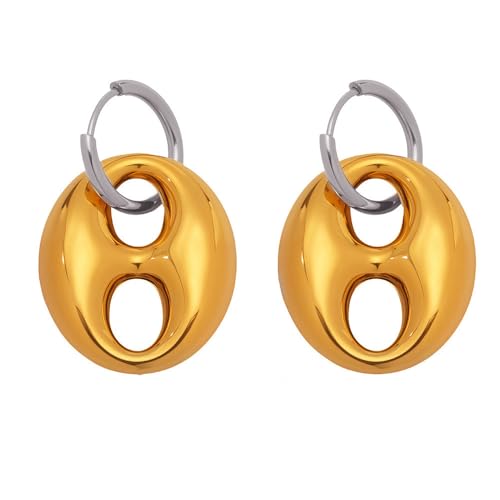 HIJONES Kaffeebohne Huggie Hoop Ohrring für Frauen Minimalistischer Ohrschmuck Silber Gold von HIJONES