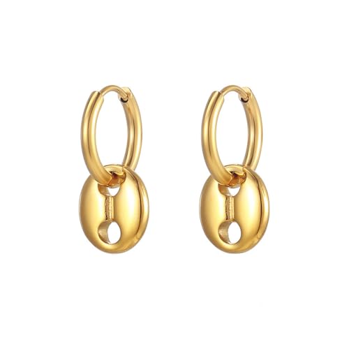 HIJONES Kaffeebohne Huggie Hoop Ohrring für Frauen Minimalistischer Piercing Ohrschmuck Gold von HIJONES