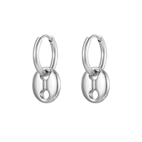 HIJONES Kaffeebohne Huggie Hoop Ohrring für Frauen Minimalistisches Piercing Ohrschmuck Silber von HIJONES