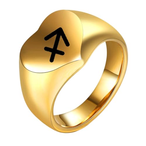 HIJONES Liebesherz Retro Ring mit Tierkreiszeichen Edelstahl Spiegelpoliert Individualisierbarer Unisex Schmuck Gold Schütze Größe 50 (15.9) von HIJONES