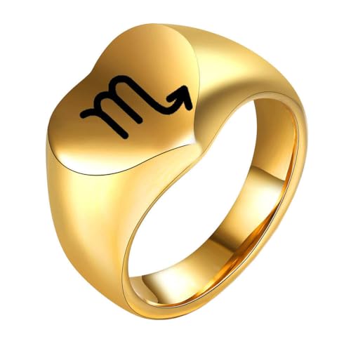 HIJONES Liebesherz Retro Ring mit Tierkreiszeichen Edelstahl Spiegelpoliert Individualisierbarer Unisex Schmuck Gold Skorpion Größe 54 (17.2) von HIJONES