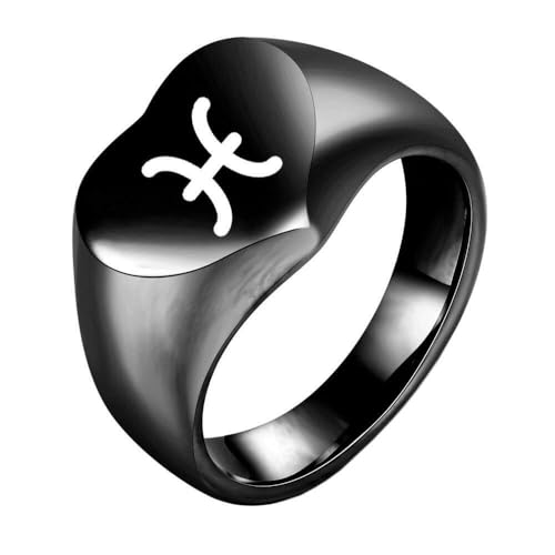 HIJONES Liebesherz Retro Ring mit Tierkreiszeichen Edelstahl Spiegelpoliert Individualisierbarer Unisex Schmuck Schwarze Fische Größe 65 (20.7) von HIJONES