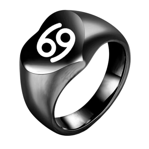 HIJONES Liebesherz Retro Ring mit Tierkreiszeichen Edelstahl Spiegelpoliert Individualisierbarer Unisex Schmuck Schwarzer Krebs Größe 52 (16.6) von HIJONES