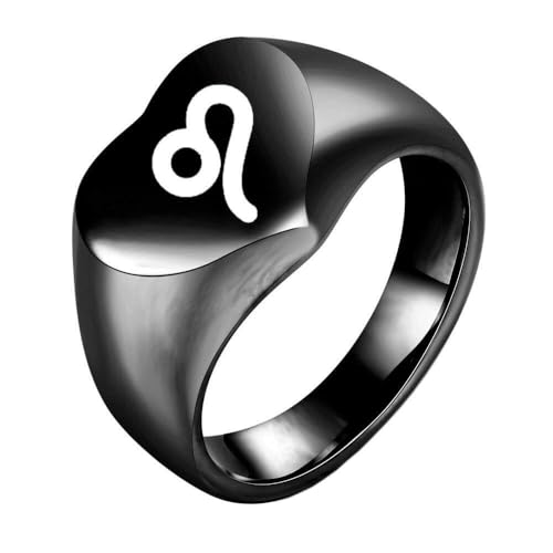 HIJONES Liebesherz Retro Ring mit Tierkreiszeichen Edelstahl Spiegelpoliert Individualisierbarer Unisex Schmuck Schwarzer Löwe Größe 50 (15.9) von HIJONES