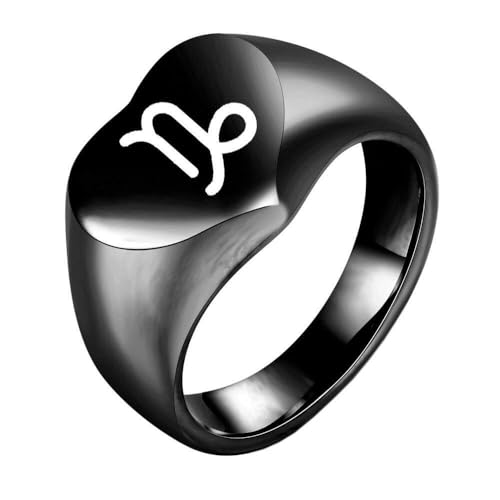 HIJONES Liebesherz Retro Ring mit Tierkreiszeichen Edelstahl Spiegelpoliert Individualisierbarer Unisex Schmuck Schwarzer Steinbock Größe 65 (20.7) von HIJONES