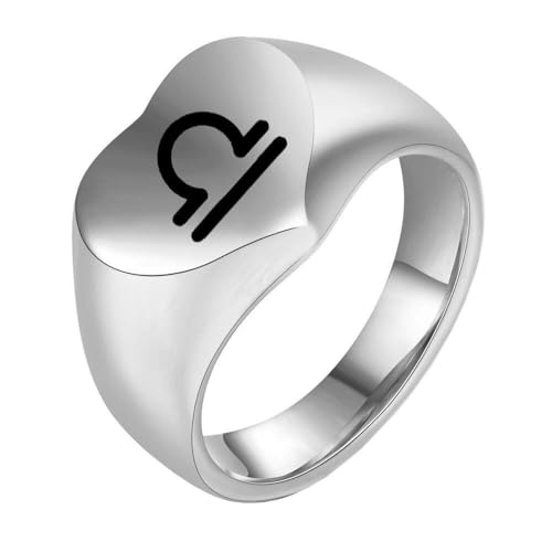 HIJONES Liebesherz Retro Ring mit Tierkreiszeichen Edelstahl Spiegelpoliert Individualisierbarer Unisex Schmuck Silberne Waage Größe 57 (18.1) von HIJONES