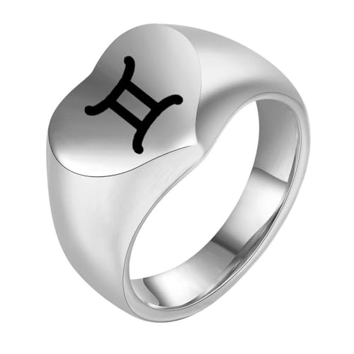 HIJONES Liebesherz Retro Ring mit Tierkreiszeichen Edelstahl Spiegelpoliert Individualisierbarer Unisex Schmuck Silberne Zwillinge Größe 50 (15.9) von HIJONES
