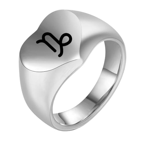 HIJONES Liebesherz Retro Ring mit Tierkreiszeichen Edelstahl Spiegelpoliert Individualisierbarer Unisex Schmuck Silberner Steinbock Größe 65 (20.7) von HIJONES