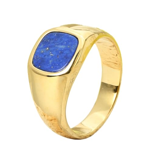 HIJONES Männer Damen Quadrat Edelstein Edelstahl Ring Band Klassischer Täglicher Edelstein Schmuck für Verlobung Hochzeit Gold Blau Größe 60 (19.1) von HIJONES