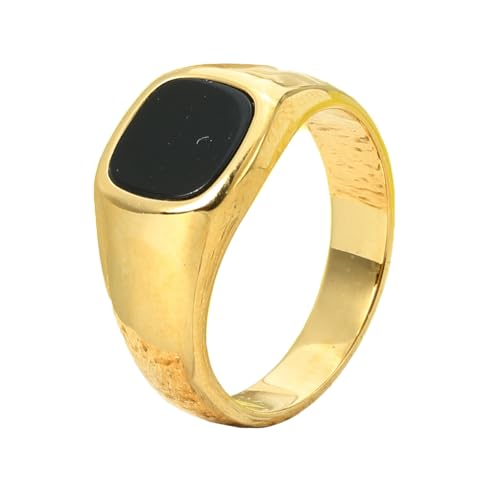 HIJONES Männer Damen Quadrat Edelstein Edelstahl Ring Band Klassischer Täglicher Edelstein Schmuck für Verlobung Hochzeit Gold Schwarz Größe 57 (18.1) von HIJONES