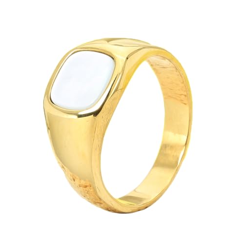 HIJONES Männer Damen Quadrat Edelstein Edelstahl Ring Band Klassischer Täglicher Edelstein Schmuck für Verlobung Hochzeit Gold Weiß Größe 62 (19.7) von HIJONES
