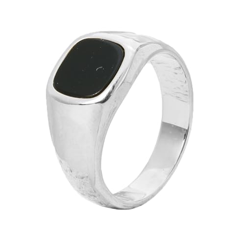 HIJONES Männer Damen Quadrat Edelstein Edelstahl Ring Band Klassischer Täglicher Edelstein Schmuck für Verlobung Hochzeit Silber Schwarz Größe 65 (20.7) von HIJONES