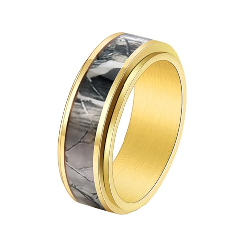 HIJONES Männer Drehbare Intarsien Baum Zweig Ring Edelstahl Weinrebe Vintage Personalisierte Bandringe Schmuck Gold Größe 57 (18.1) von HIJONES