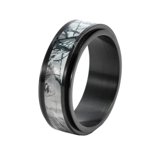 HIJONES Männer Drehbare Intarsien Baum Zweig Ring Edelstahl Weinrebe Vintage Personalisierte Bandringe Schmuck Schwarz Größe 52 (16.6) von HIJONES