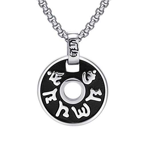 HIJONES Männer Edelstahl Buddhismus Mantra Round Charm Anhänger Halskette Silber von HIJONES