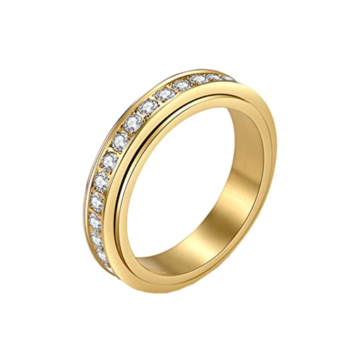 HIJONES Männer Frauen Drehbarer Einreihiger Zirkonia-Ring aus Rostfreier Stahl Entlasten Sie Stress-Angst-Schmuck Für Unisex Gold Größe 65 (20.7) von HIJONES