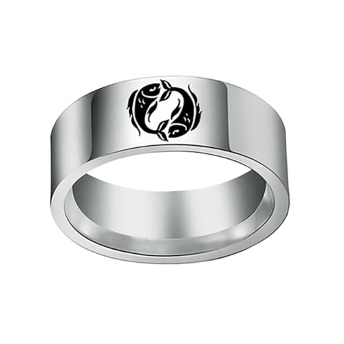 HIJONES Männer Frauen Einfacher 12 Himmelszeichen Konstellation Breiter Bequemer Ring aus Rostfreier Stahl Geschenke Zum Geburtstag Fische Größe 54 (17.2) von HIJONES