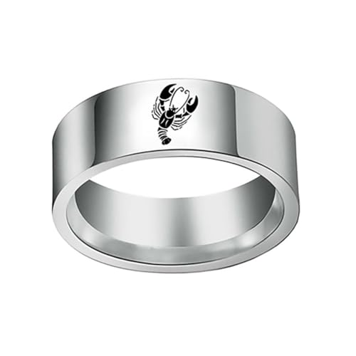 HIJONES Männer Frauen Einfacher 12 Himmelszeichen Konstellation Breiter Bequemer Ring aus Rostfreier Stahl Geschenke Zum Geburtstag Krebs Größe 62 (19.7) von HIJONES