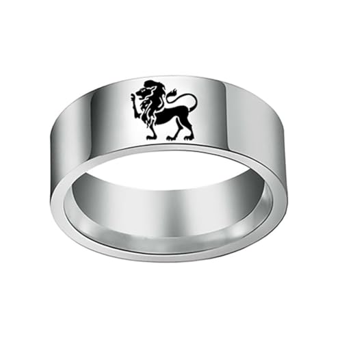 HIJONES Männer Frauen Einfacher 12 Himmelszeichen Konstellation Breiter Bequemer Ring aus Rostfreier Stahl Geschenke Zum Geburtstag Löwe Größe 65 (20.7) von HIJONES
