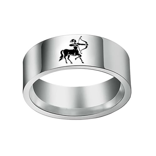 HIJONES Männer Frauen Einfacher 12 Himmelszeichen Konstellation Breiter Bequemer Ring aus Rostfreier Stahl Geschenke Zum Geburtstag Schütze Größe 54 (17.2) von HIJONES