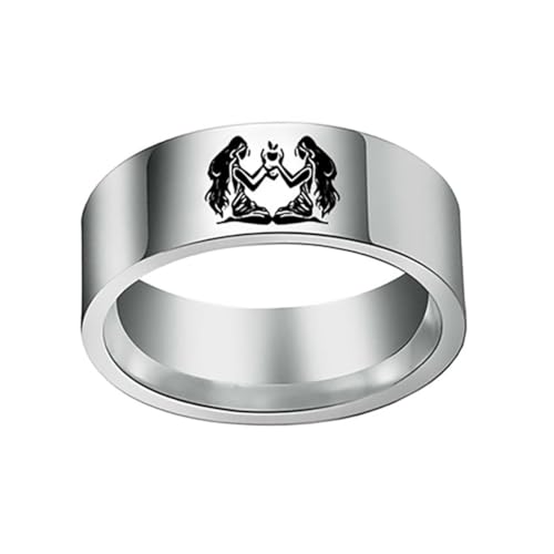 HIJONES Männer Frauen Einfacher 12 Himmelszeichen Konstellation Breiter Bequemer Ring aus Rostfreier Stahl Geschenke Zum Geburtstag Zwillinge Größe 62 (19.7) von HIJONES