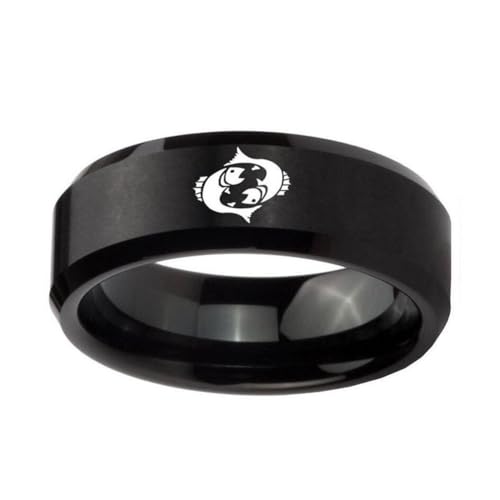 HIJONES Männer Frauen'S Einfacher 12 Himmelszeichen Sternbild Mattierter Ring Mit Abgeschrägter Kante aus Rostfreier Stahl Geschenke Zum Geburtstag Fische Größe 57 (18.1) von HIJONES