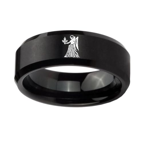 HIJONES Männer Frauen'S Einfacher 12 Himmelszeichen Sternbild Mattierter Ring Mit Abgeschrägter Kante aus Rostfreier Stahl Geschenke Zum Geburtstag Jungfrau Größe 57 (18.1) von HIJONES