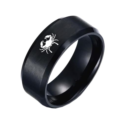 HIJONES Männer Frauen'S Einfacher 12 Himmelszeichen Sternbild Mattierter Ring Mit Abgeschrägter Kante aus Rostfreier Stahl Geschenke Zum Geburtstag Krebs Größe 57 (18.1) von HIJONES