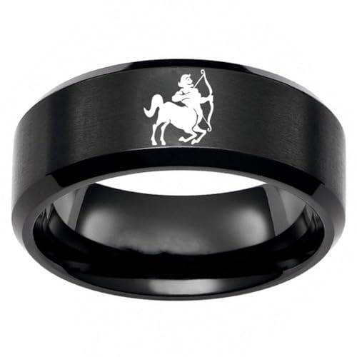 HIJONES Männer Frauen'S Einfacher 12 Himmelszeichen Sternbild Mattierter Ring Mit Abgeschrägter Kante aus Rostfreier Stahl Geschenke Zum Geburtstag Schütze Größe 60 (19.1) von HIJONES