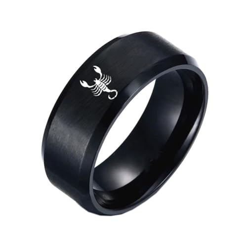 HIJONES Männer Frauen'S Einfacher 12 Himmelszeichen Sternbild Mattierter Ring Mit Abgeschrägter Kante aus Rostfreier Stahl Geschenke Zum Geburtstag Skorpion Größe 62 (19.7) von HIJONES