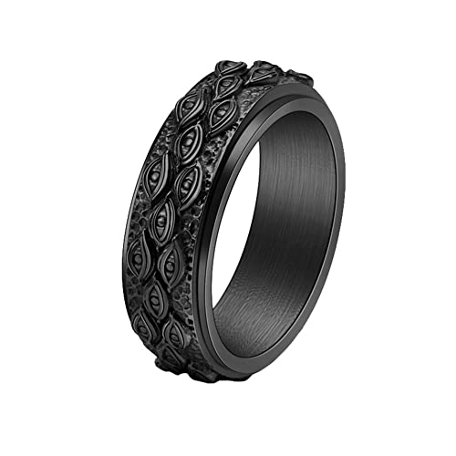HIJONES Männer Frauen Vintage Punk Böser Blick Gottes Drehbarer Ring aus Rostfreier Stahl Biker All Seeing Couple Band Schwarz-Drehbar Größe 60 (19.1) von HIJONES