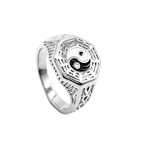 HIJONES Männer Frauen Yin Yang Ring aus Rostfreier Stahl Ba Gua Amulett Altchinesischer Geschnitzter Ring Silber Größe 57 (18.1) von HIJONES