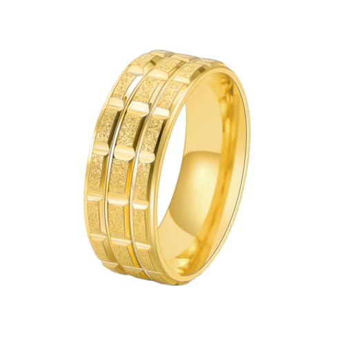HIJONES Männer Klassischer Sandgestrahlter Stapelbarer Ring aus Rostfreier Stahl Mattierter 8Mm Punk-Rock-Schmuck Geschenk Gold Größe 62 (19.7) von HIJONES