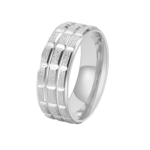 HIJONES Männer Klassischer Sandgestrahlter Stapelbarer Ring aus Rostfreier Stahl Mattierter 8Mm Punk-Rock-Schmuck Geschenk Silber Größe 65 (20.7) von HIJONES