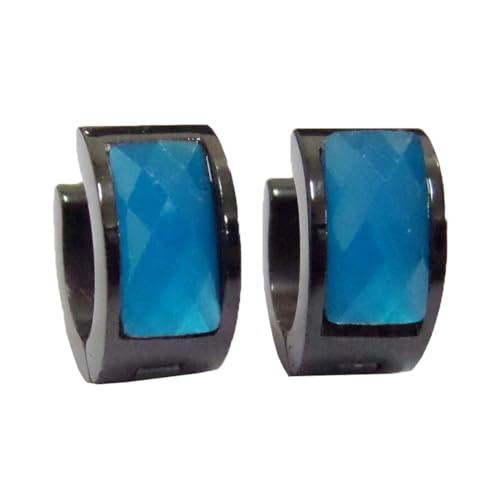 HIJONES Mehrfarbige Schwarz Plattierte Ohrringe für Frauen Reifen Huggie Ohrringe Cubic Zirkonia Leichter Ohrschmuck Blau von HIJONES