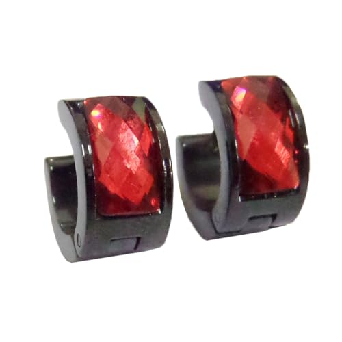 HIJONES Mehrfarbige Schwarz Plattierte Ohrringe für Frauen Reifen Huggie Ohrringe Cubic Zirkonia Leichter Ohrschmuck Rot von HIJONES