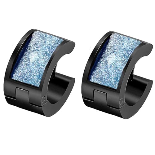 HIJONES Mehrfarbige Schwarz Plattierte Ohrringe für Frauen Reifen Huggie Ohrringe Eleganter Cubic Zirkonia Ohrschmuck Blau von HIJONES