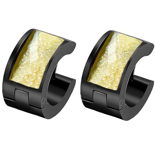 HIJONES Mehrfarbige Schwarz Plattierte Ohrringe für Frauen Reifen Huggie Ohrringe Eleganter Cubic Zirkonia Ohrschmuck Gelb von HIJONES