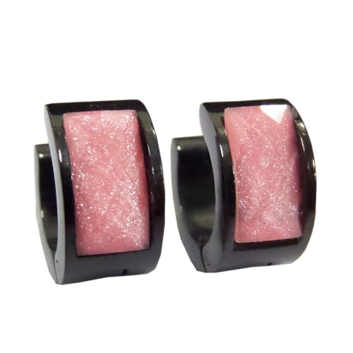 HIJONES Mehrfarbige Schwarz Plattierte Ohrringe für Frauen Reifen Huggie Ohrringe Eleganter Cubic Zirkonia Ohrschmuck Rosa von HIJONES