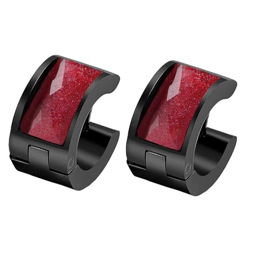 HIJONES Mehrfarbige Schwarz Plattierte Ohrringe für Frauen Reifen Huggie Ohrringe Eleganter Cubic Zirkonia Ohrschmuck Rot von HIJONES
