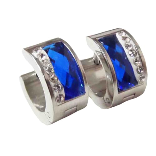 HIJONES Mehrfarbige Versilberte Edelsteinohrringe für Frauen Reifen Huggie Ohrringe Eleganter Zirkonia Ohrschmuck Blau von HIJONES