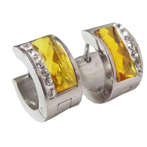 HIJONES Mehrfarbige Versilberte Edelsteinohrringe für Frauen Reifen Huggie Ohrringe Eleganter Zirkonia Ohrschmuck Gelb von HIJONES