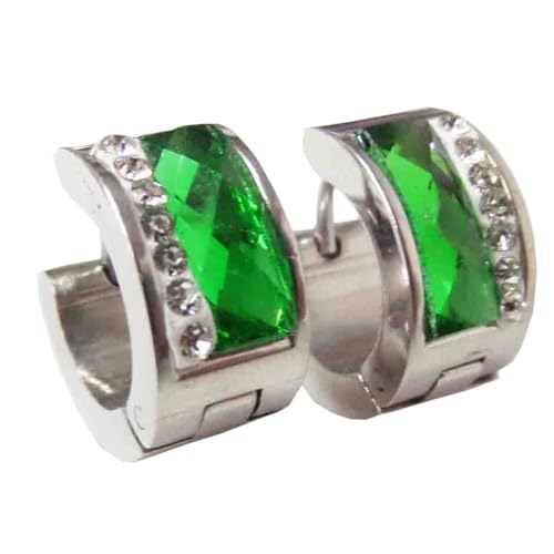 HIJONES Mehrfarbige Versilberte Edelsteinohrringe für Frauen Reifen Huggie Ohrringe Eleganter Zirkonia Ohrschmuck Grün von HIJONES